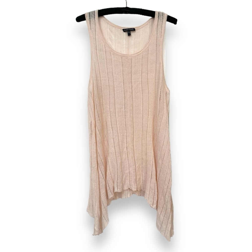 EILEEN FISHER | Linen Silk Loose Weave Sleeveless Ribbed Tunic Top Pastel Pink L